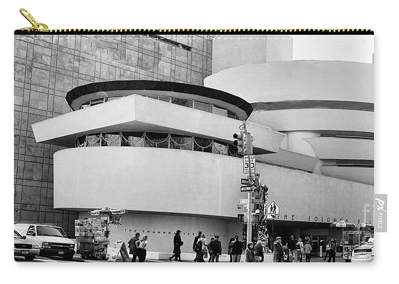 Nyc Zip Pouch featuring the photograph Guggenheim Museum NYC BW by Chuck Kuhn