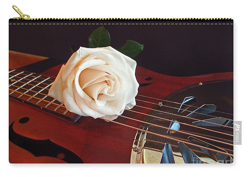 Wall Art Zip Pouch featuring the photograph Guitar and Rose 3 by Kelly Holm