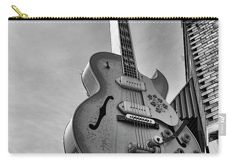 Elvis Zip Pouch featuring the photograph Guitar Outside Sun Studio Memphis Tennessee, by Chuck Kuhn