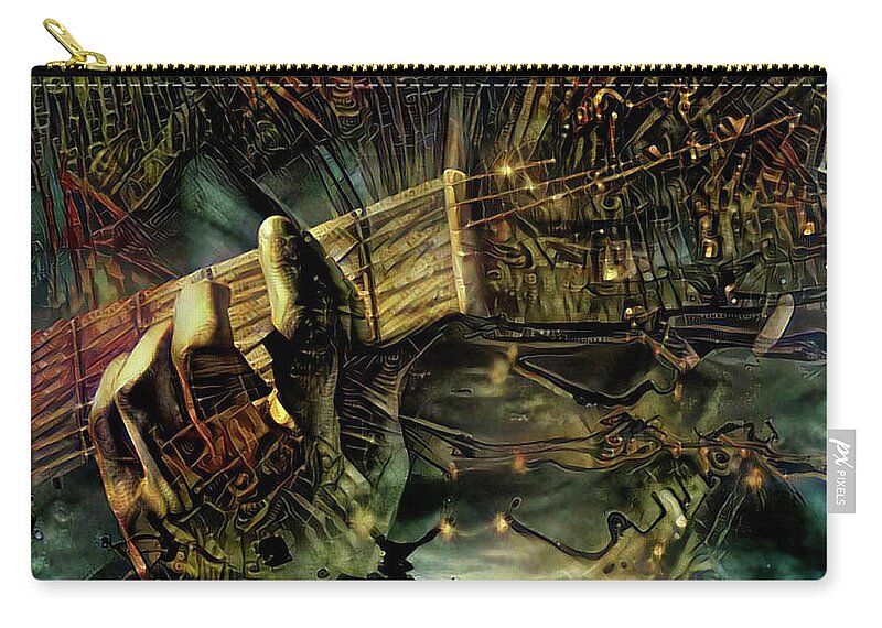Guitar Player Zip Pouch featuring the mixed media Guitar player by Lilia S