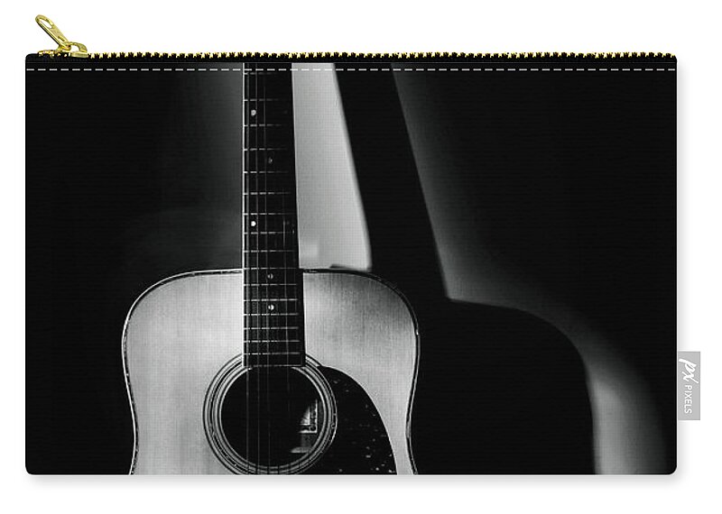 Terry Deluco Zip Pouch featuring the photograph Guitar Shadows Black and White by Terry DeLuco
