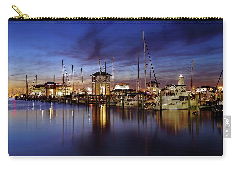 Gulfport Zip Pouch featuring the photograph Gulfport Harbor at Dusk - Lighthouse - Mississippi by Jason Politte