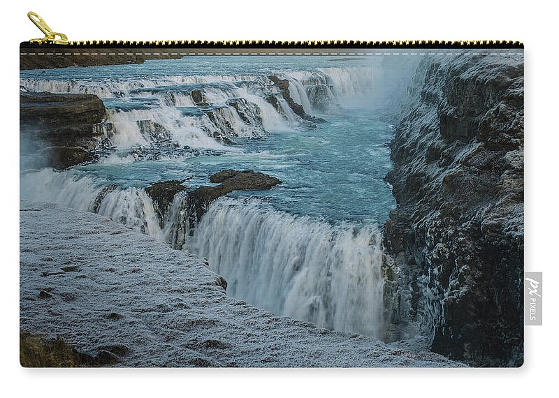 Iceland Zip Pouch featuring the photograph Gullfoss - Golden Waterfall - Iceland 2 by Deborah Smolinske