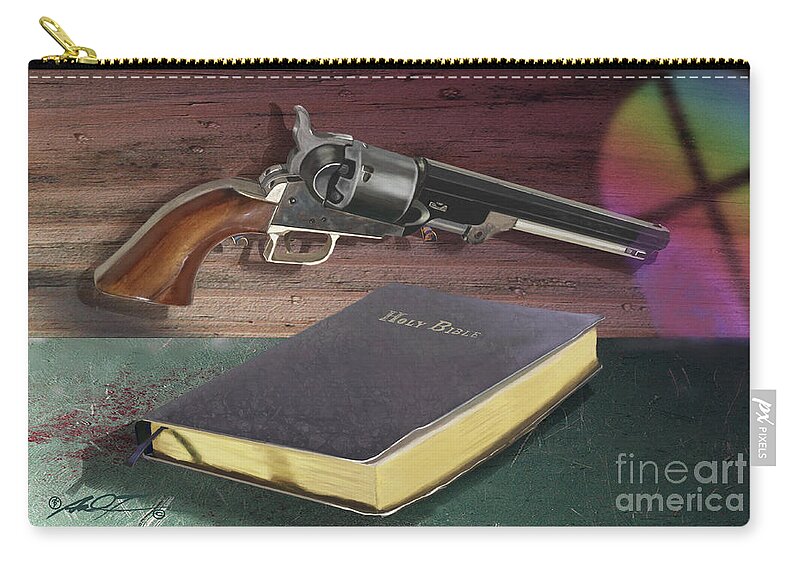 Guns Zip Pouch featuring the digital art Gun and Bibles by Dale Turner