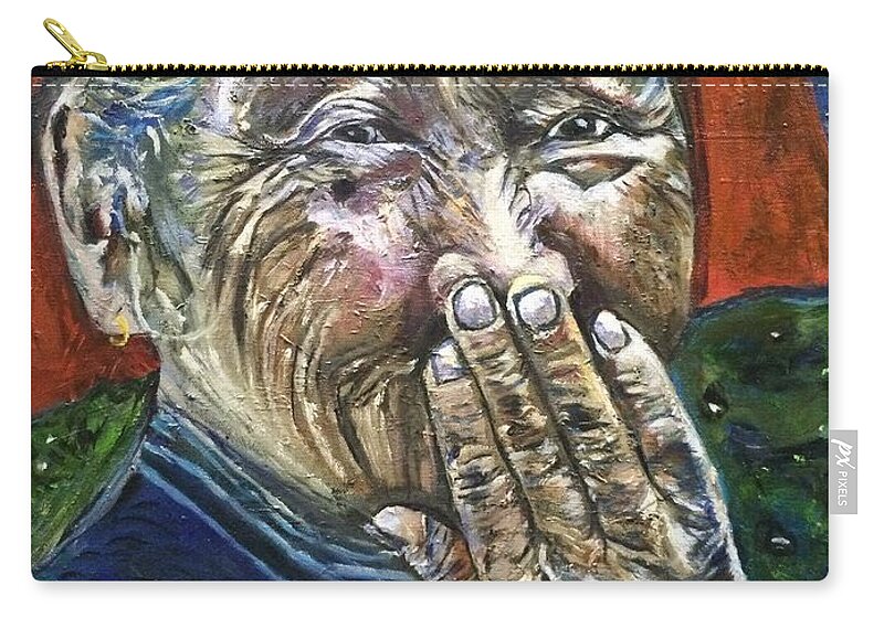 Old Woman Zip Pouch featuring the painting H A P P Y by Belinda Low