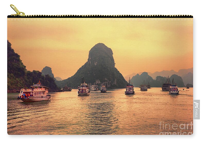 Ha Long Bay Zip Pouch featuring the photograph Ha Long Bay Cruises by Chuck Kuhn