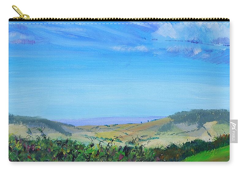 Haldon Hills Zip Pouch featuring the painting Haldon Hills Sea View by Mike Jory