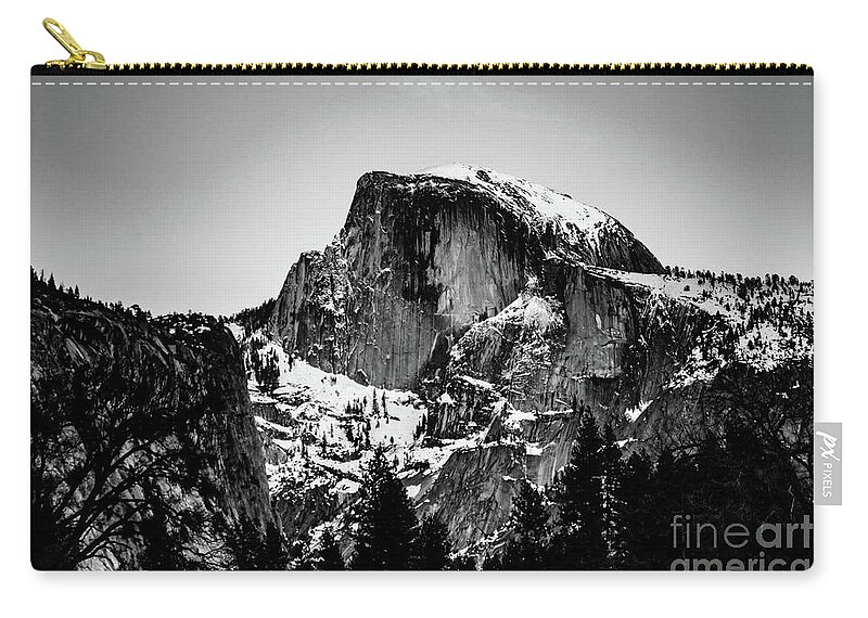 Landscape Zip Pouch featuring the photograph Half Dome Aglow, Black and White by Adam Morsa