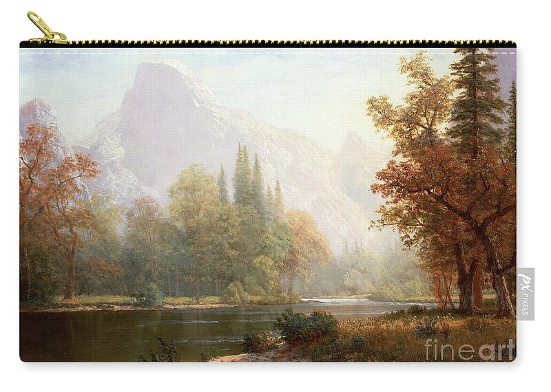 Albert Bierstadt Zip Pouch featuring the painting Half Dome Yosemite by Albert Bierstadt