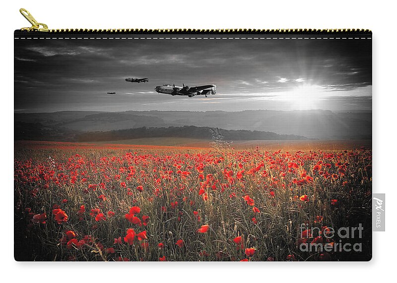 Handley Page Halifax Zip Pouch featuring the digital art Halifax Bomber Boys by Airpower Art