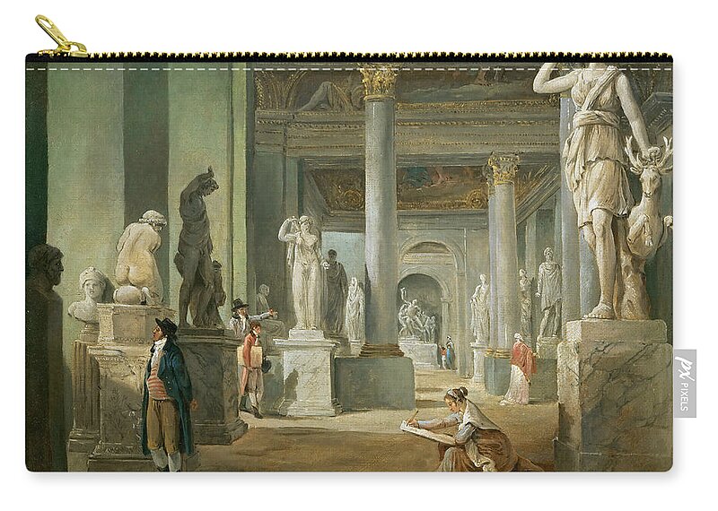 Hubert Robert Zip Pouch featuring the painting Hall of Seasons at the Louvre by Hubert Robert