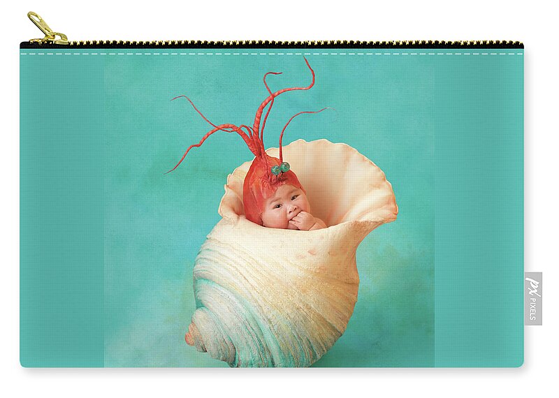 Under The Sea Zip Pouch featuring the photograph Halle as a Baby Shrimp by Anne Geddes