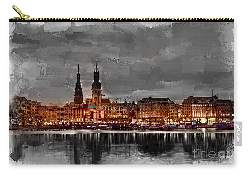 Hamburg Zip Pouch featuring the painting Hamburg Germany Skyline 01 by Gull G