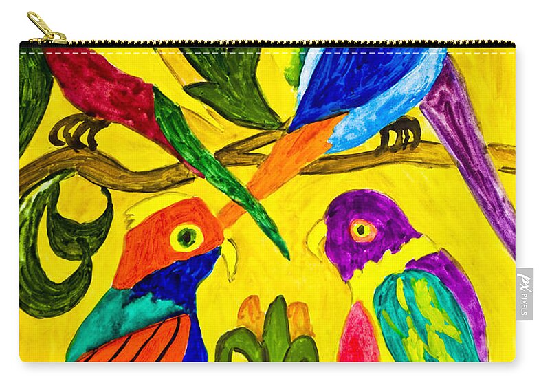 Art Zip Pouch featuring the painting Hand painted picture, parrots by Irina Afonskaya