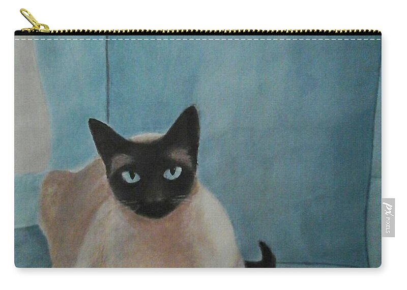 Siamese-cat Zip Pouch featuring the painting Handsome Boy by Judith Monette