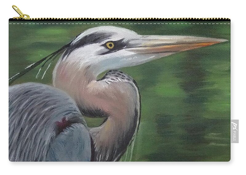 Birds Zip Pouch featuring the painting Handsome Heron by Jill Ciccone Pike