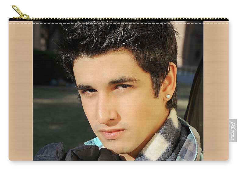 Sexy Zip Pouch featuring the photograph Handsome Young Man with Sexy Eyes by Gunther Allen