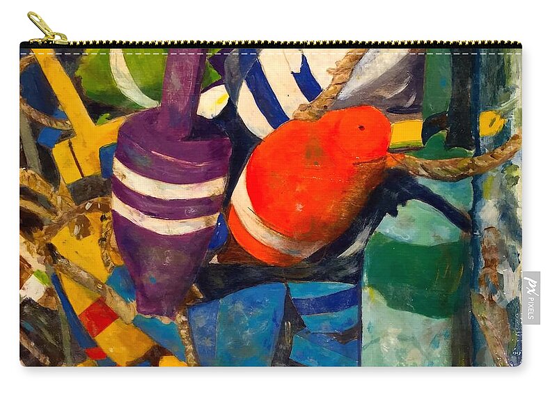 Marina Zip Pouch featuring the painting Hangin With The Buoys by Beth Saffer