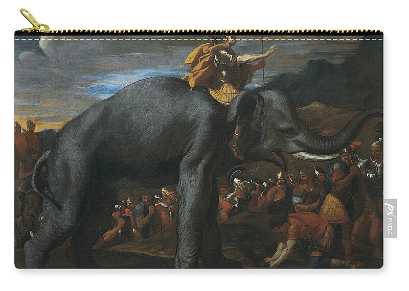 French Painters Zip Pouch featuring the painting Hannibal Crossing the Alps on Elephants by Nicolas Poussin