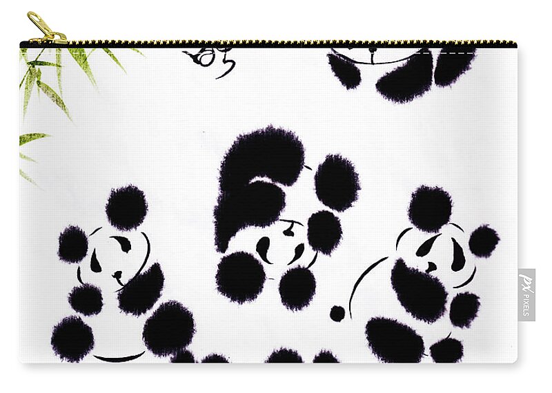 Panda Zip Pouch featuring the painting Happiness Is Getting Along by Oiyee At Oystudio