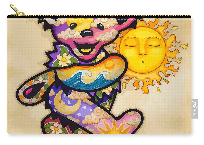 Grateful Dead Zip Pouch featuring the digital art Happy Bear and Sun by The Bear