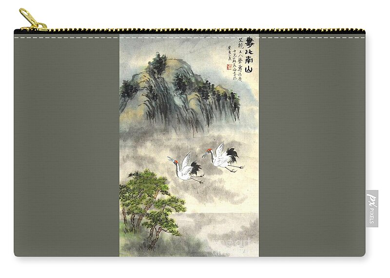Cranes Zip Pouch featuring the painting Happy birthday by Betty M M Wong