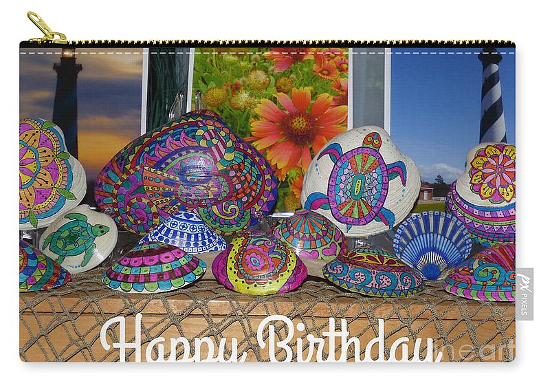 Shells Zip Pouch featuring the photograph Happy Birthday Shells by Jean Wright