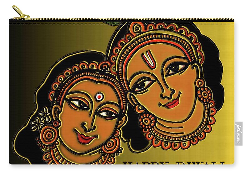 Diwali Greeting Card Zip Pouch featuring the digital art Happy Diwali by Latha Gokuldas Panicker