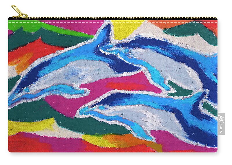 Dolphin Zip Pouch featuring the painting Happy Dolphin Dance by Stephen Anderson
