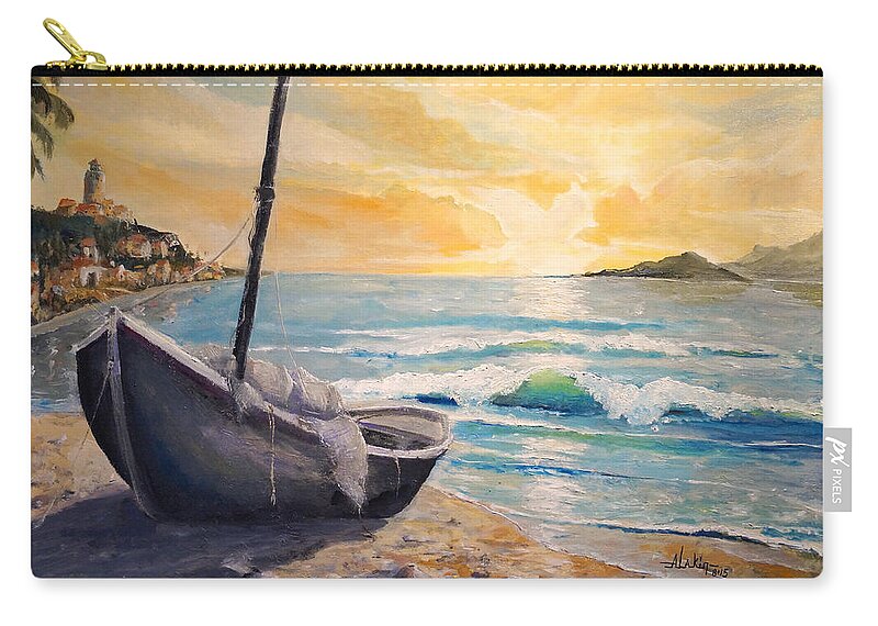 Sunset Zip Pouch featuring the painting Happy Hour by Alan Lakin