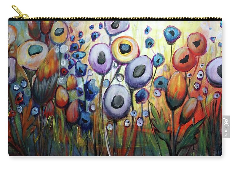 Flowers Zip Pouch featuring the painting Happy Morning Poppy Floral by Luiza Vizoli