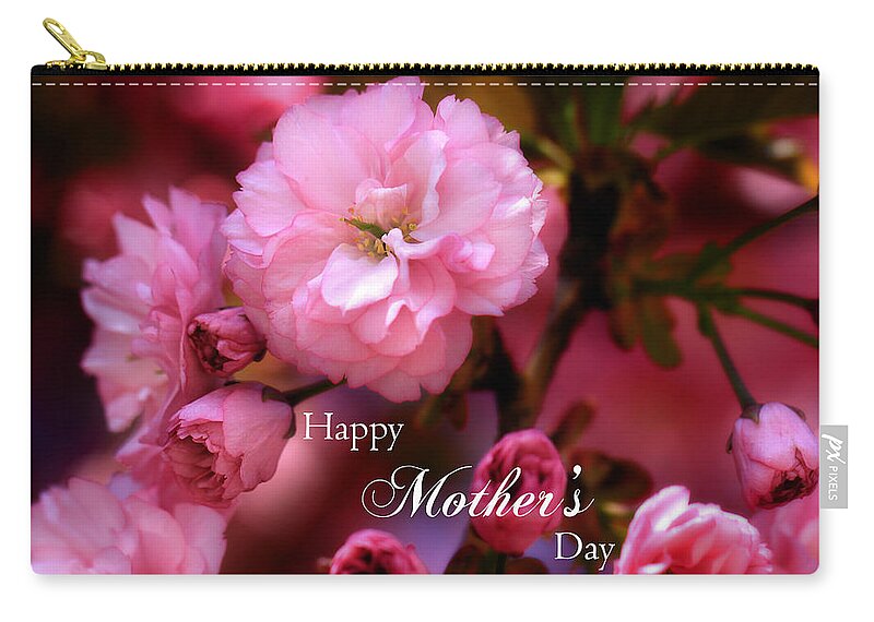 Cherry Zip Pouch featuring the photograph Happy Mothers Day Spring Pink Cherry Blossoms by Shelley Neff