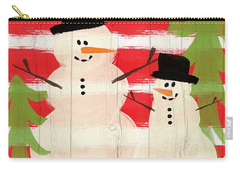 Snowman Zip Pouch featuring the painting Happy Snowmen- Art by Linda Woods by Linda Woods