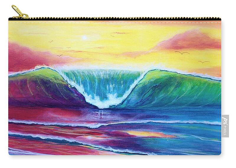 Surf Zip Pouch featuring the painting Happy Wave by Dawn Harrell