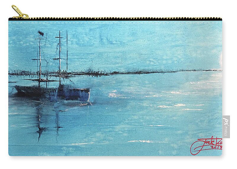 Painting Zip Pouch featuring the painting Harbor Moon by Jack Diamond