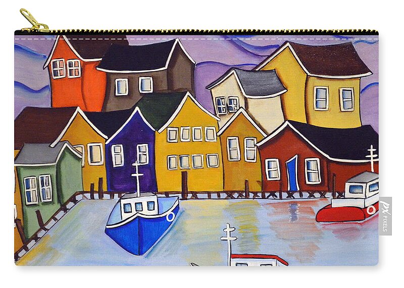 Abstract Zip Pouch featuring the painting Harbour Village by Heather Lovat-Fraser