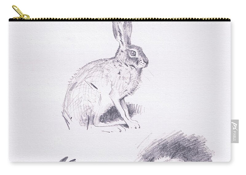 Hare Zip Pouch featuring the drawing Hare studies by Archibald Thorburn