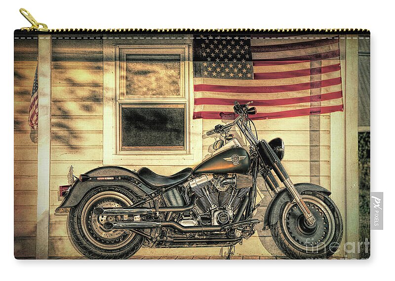Harley Davidson Zip Pouch featuring the photograph Harley Davidson Fat Boy by George Robinson
