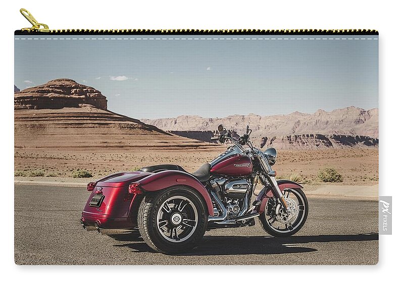 Harley-davidson Freewheeler Zip Pouch featuring the digital art Harley-Davidson Freewheeler by Super Lovely