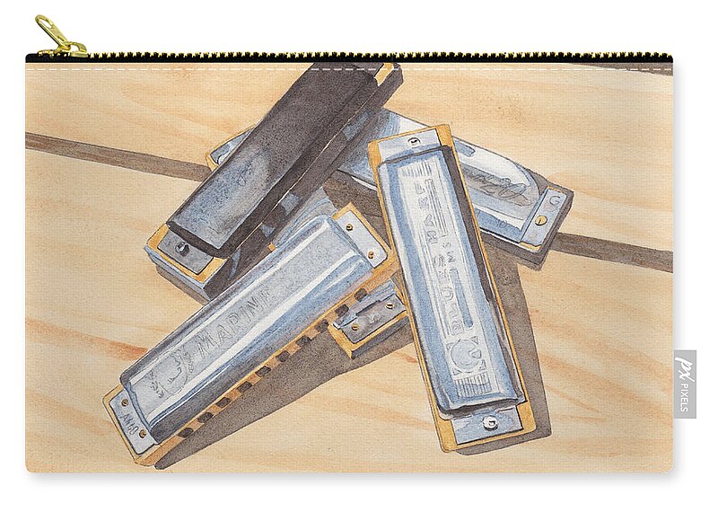 Harmonica Zip Pouch featuring the painting Harmonica Pile by Ken Powers