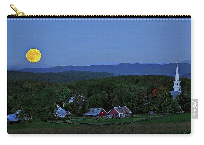 Harvest Moon Zip Pouch featuring the photograph Harvest Moon Over Peacham Vermont by John Vose