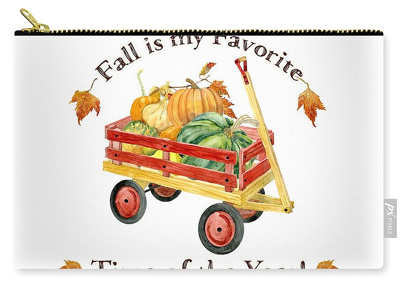 Fall Is My Favorite Carry-all Pouch featuring the painting Harvest Red Wagon Pumpkins n Leaves by Audrey Jeanne Roberts