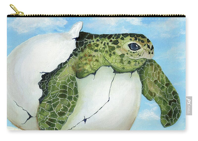 Sea Turtle Carry-all Pouch featuring the painting Hatcher by Donna Tucker