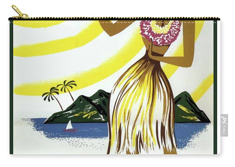 Hawaii Zip Pouch featuring the painting Hawaii, Hula girl, tropic beach, travel poster by Long Shot