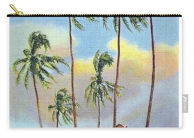 Hawaii Zip Pouch featuring the painting Hawaii, traditional cottage with palms over blue sky by Long Shot