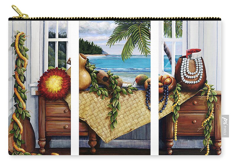 Acrylic Carry-all Pouch featuring the painting Hawaiian Still Life with Haleiwa on My Mind by Sandra Blazel - Printscapes