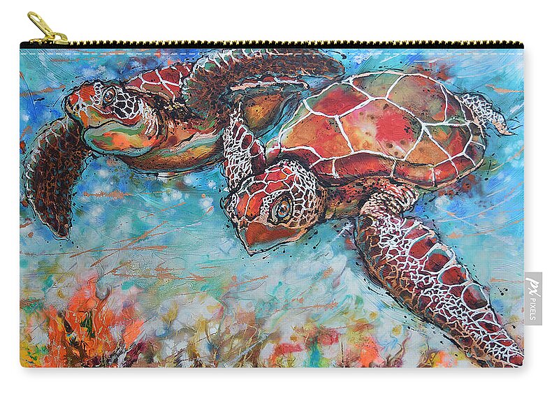 Marine Turtles Zip Pouch featuring the painting Hawksbill Sea Turtles by Jyotika Shroff