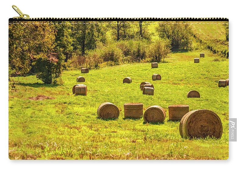 Hay Bales Zip Pouch featuring the digital art Hay Bales 2 by Mick Burkey