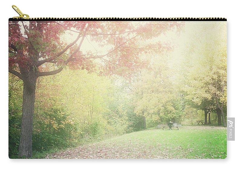 Trees Zip Pouch featuring the photograph Hazy autumn landscape by GoodMood Art
