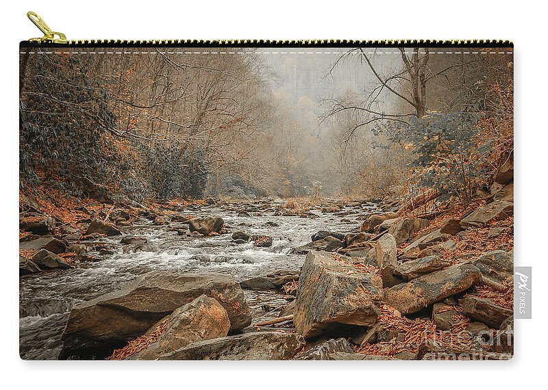 Mountain Zip Pouch featuring the photograph Hazy Mountain Stream #2 by Tom Claud